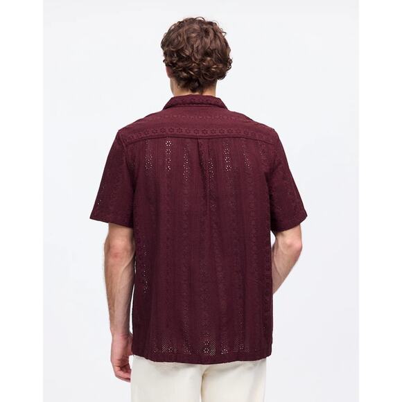 NWT Madewell Camp-Collar Short-Sleeve Shirt Embroidered Cotton Dusty Plum Size S - Picture 2 of 8